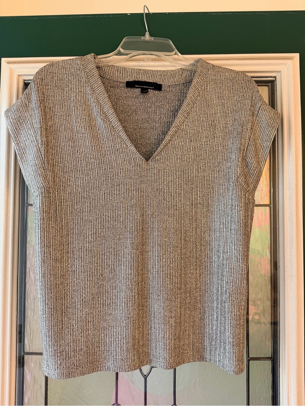 White House Black Market Heathered Gray Ribbed V-Neck Sweater Tank